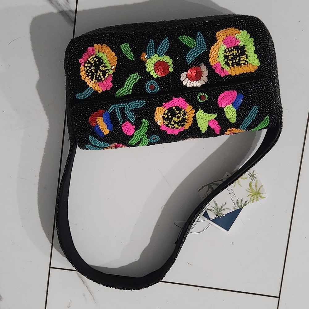 Floral Embroidered Black Handbag